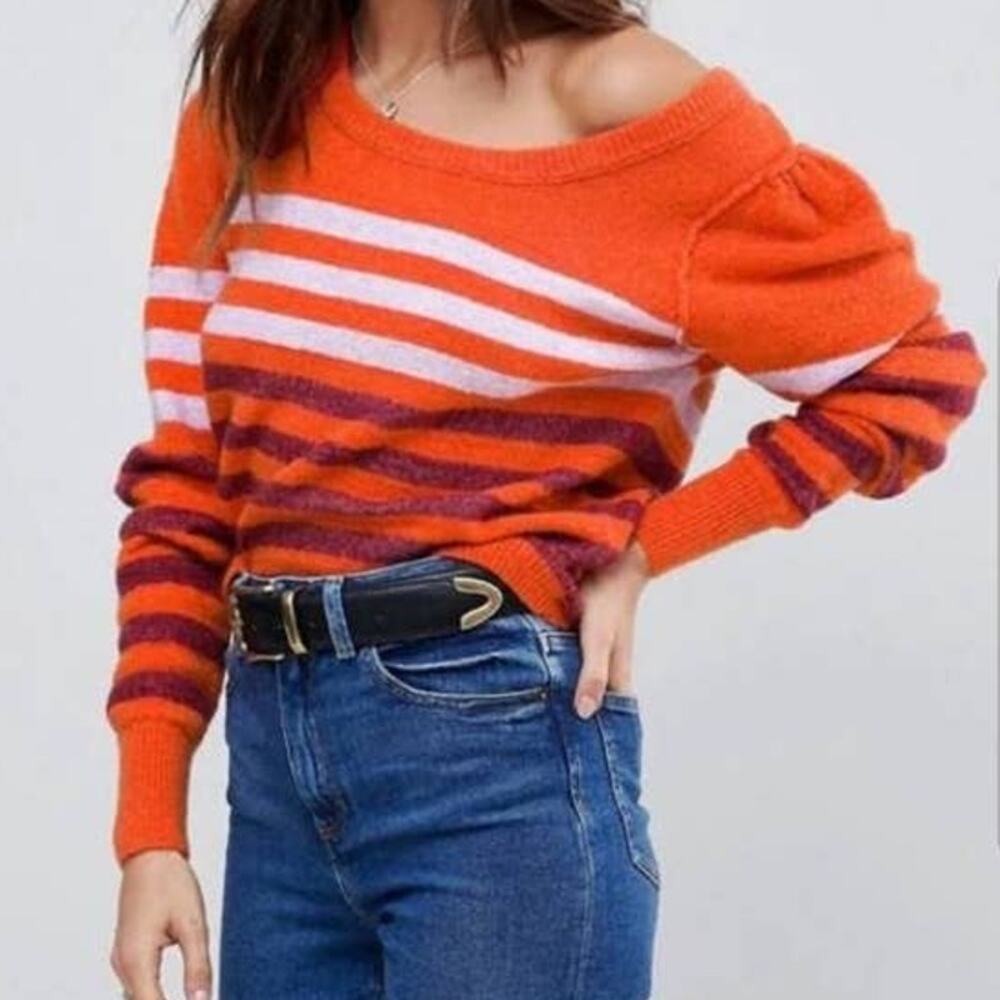Free People Complete Me Fuzzy Sweater Striped Alpaca Blend Womens Sweater Small - Picture 1 of 6